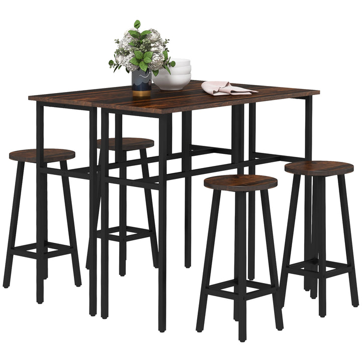 HOMCOM Bar Table and Stools, 2 Breakfast Tables w/ 4 Stools, Counter Height Dining Tables & Chairs for Kitchen, Living Room, Rustic Brown | Aosom UK