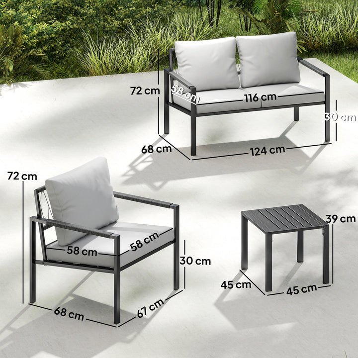5 Piece Metal Garden Furniture Sofa Set with Thickened Cushions, Loveseat, 2 Armchairs, 2 Coffee Tables