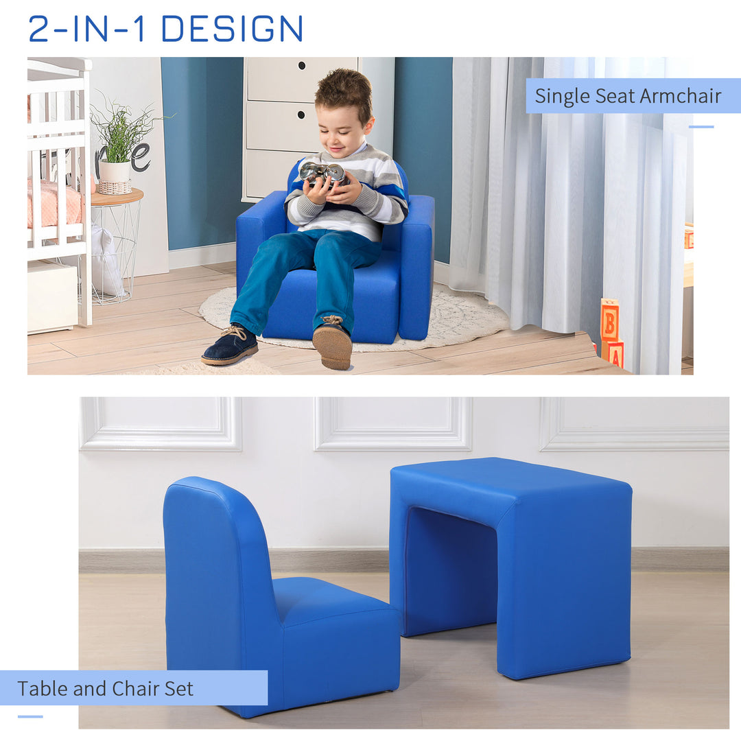 HOMCOM Toddler 2-in-1 Sofa Chair for Playroom, Comfortable Child's Armchair for Relaxation & Play, Blue | Aosom UK