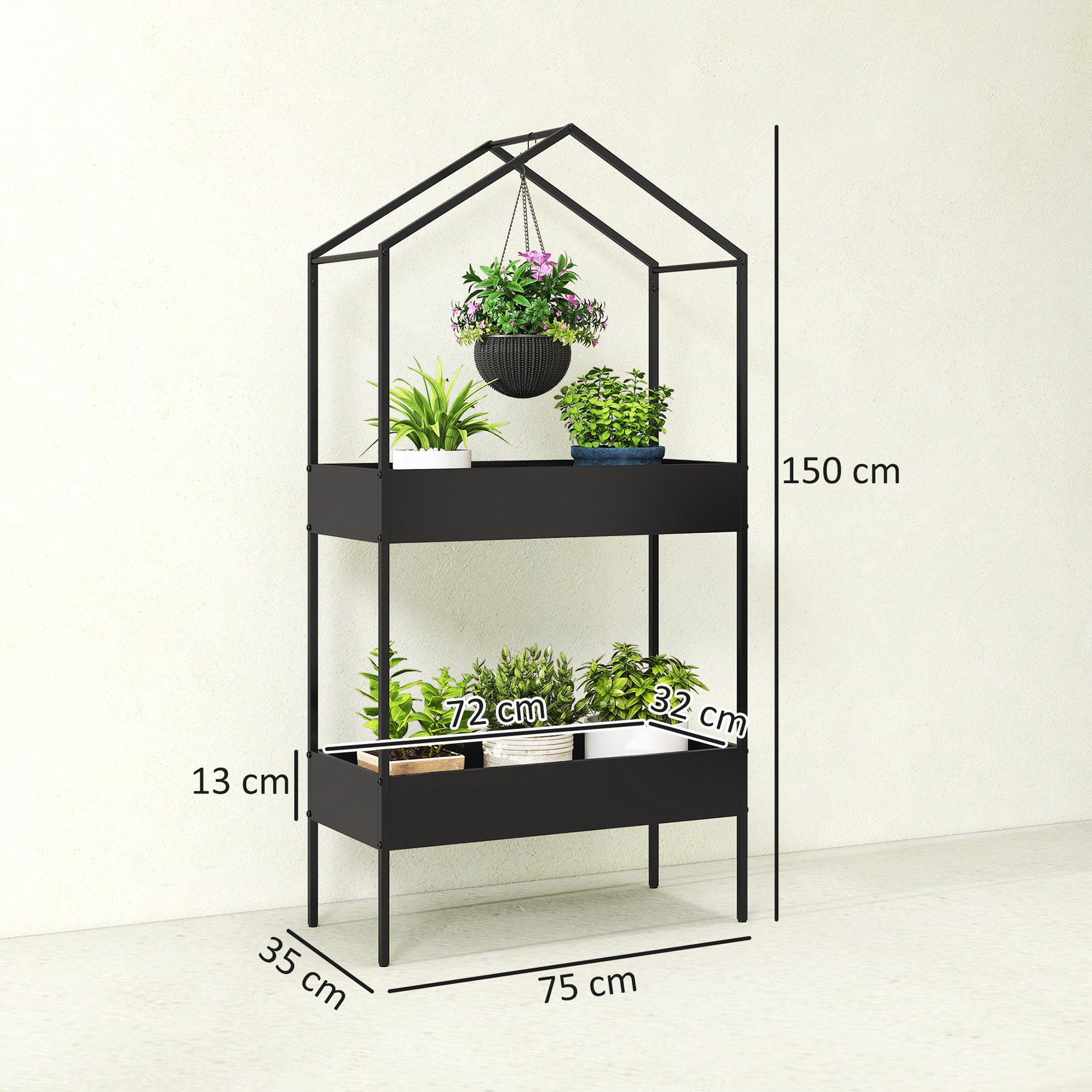2 Tier Plant Stand, Outdoor Indoor Metal Plant Stand with Hook, House-