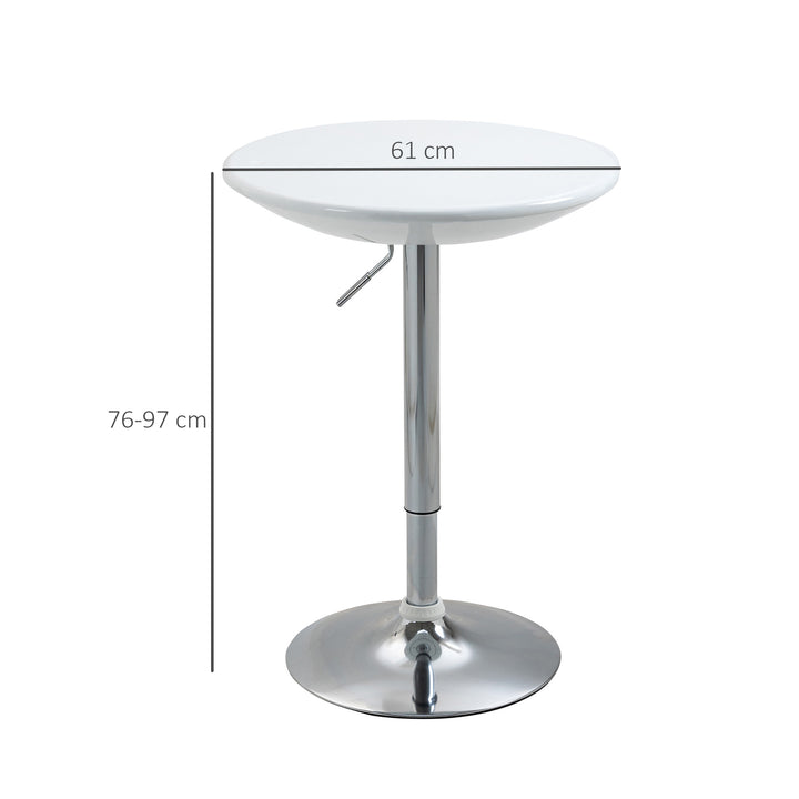 MCL Modern Round Bar Table Adjustable Height Home Pub Bistro Desk Swivel Painted Top with Silver Steel Leg and Base, White