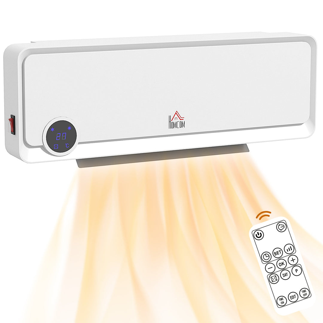 HOMCOM Wall Downflow Heater 2 Heat and Fan 1000W/2000W, Electric Space Heater with Timer Remote Oscillating, for Bedroom Home Office