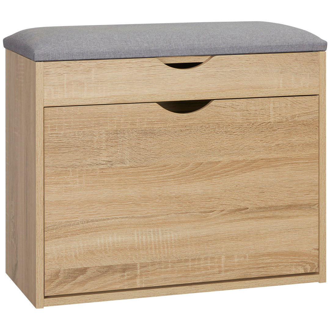 MCL Shoe Bench with Cushion for 4 Pair of Shoes, Storage Bench with Padded Seat, Flip-up Cabinet and Hidden Space for Entryway, Natural