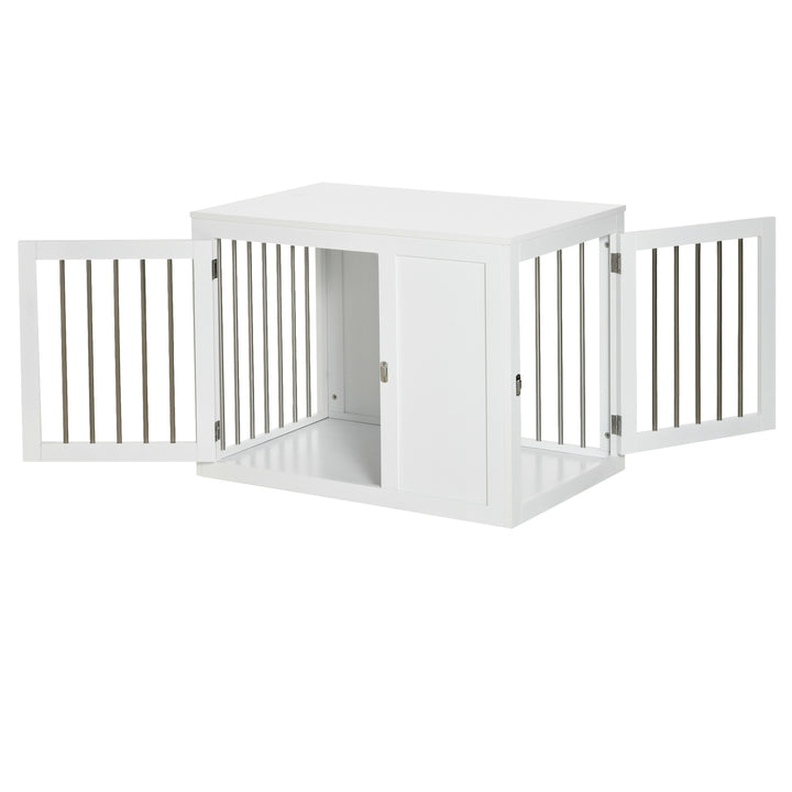 2-in-1 Dog Cage and Side Table, with Two Lockable Doors, for Medium Dogs - White