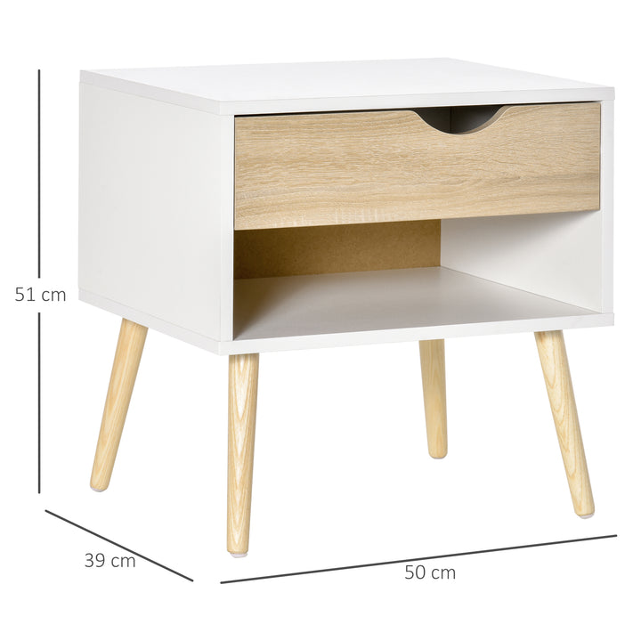 MCL Bedside Table with Drawer and Shelf, Modern Nightstand, End Table for Bedroom, Living Room, White