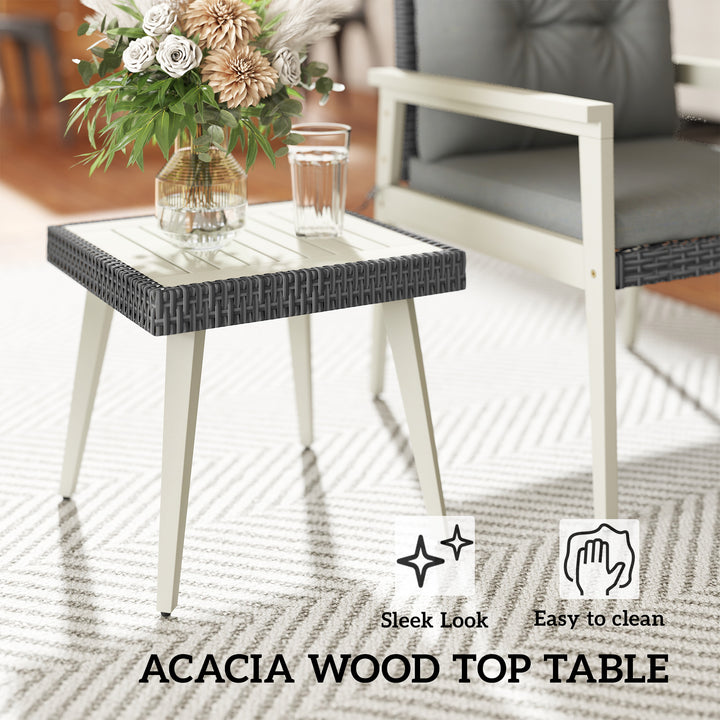 Five-Piece Rattan Patio Set, with Wood-Top Table - Grey