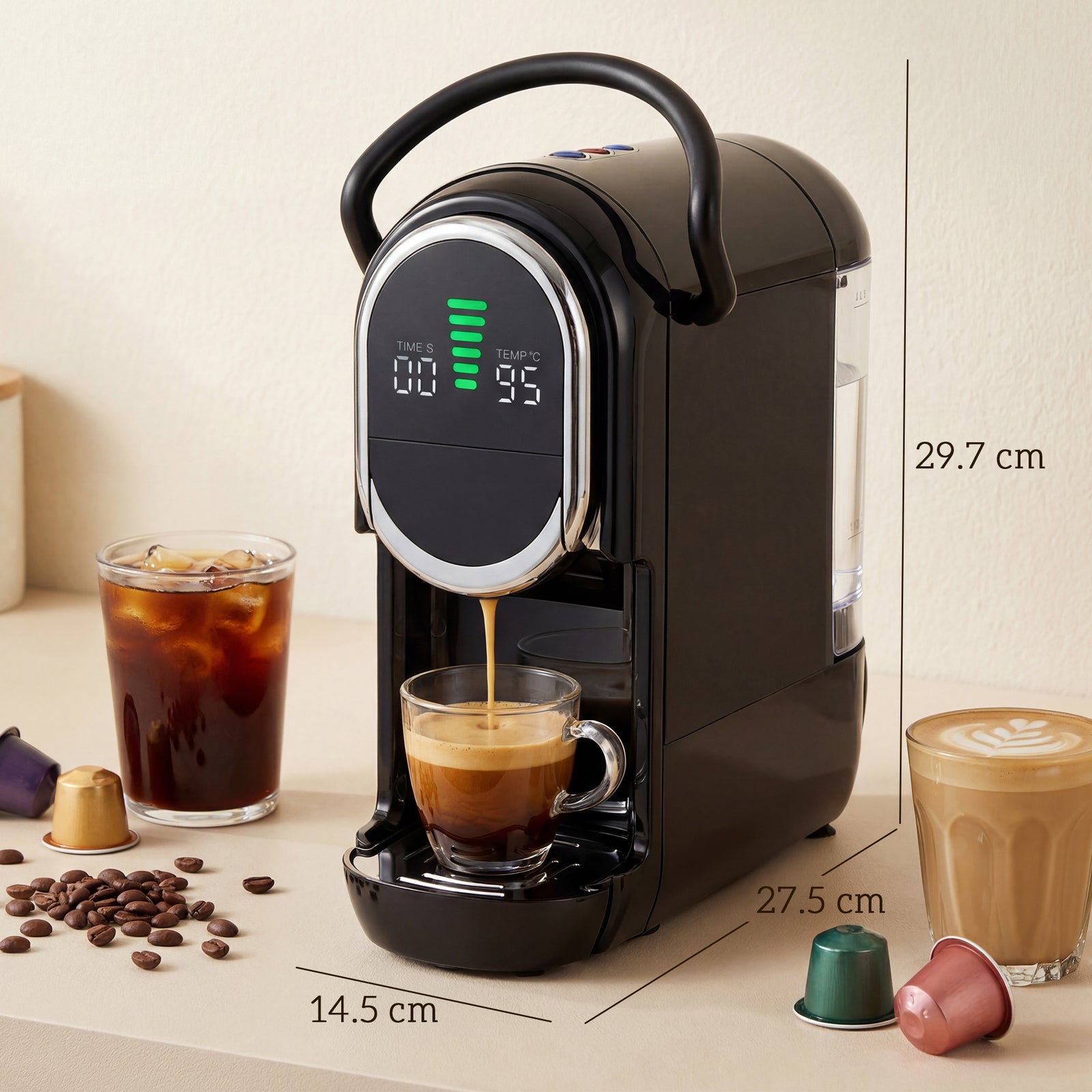 Pod Coffee Machine for Nespresso, Dolce Gusto Capsule & Ground Coffee,