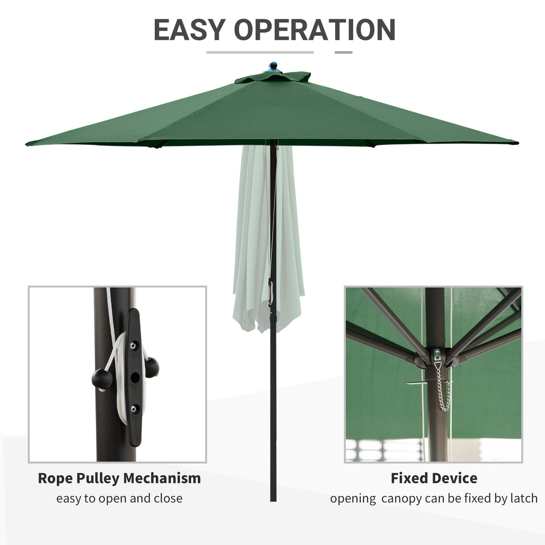 Outsunny 2.8m Patio Parasols Umbrellas Outdoor 6 Ribs Sunshade Canopy Manual Push Garden Backyard Furniture, Green