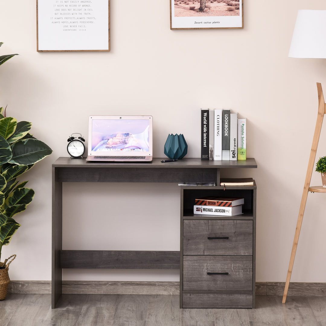 HOMCOM Computer Desk with Shelf, Drawer Writing Table for Home Study, Office, Grey Wood Color