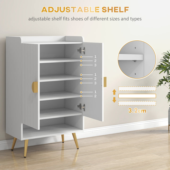 Modern Shoe Cabinet with 2 Doors, Open Shelf and Adjustable Shelves, 15 Pair Hallway Shoe Cupboard, Entryway Storage Unit, White