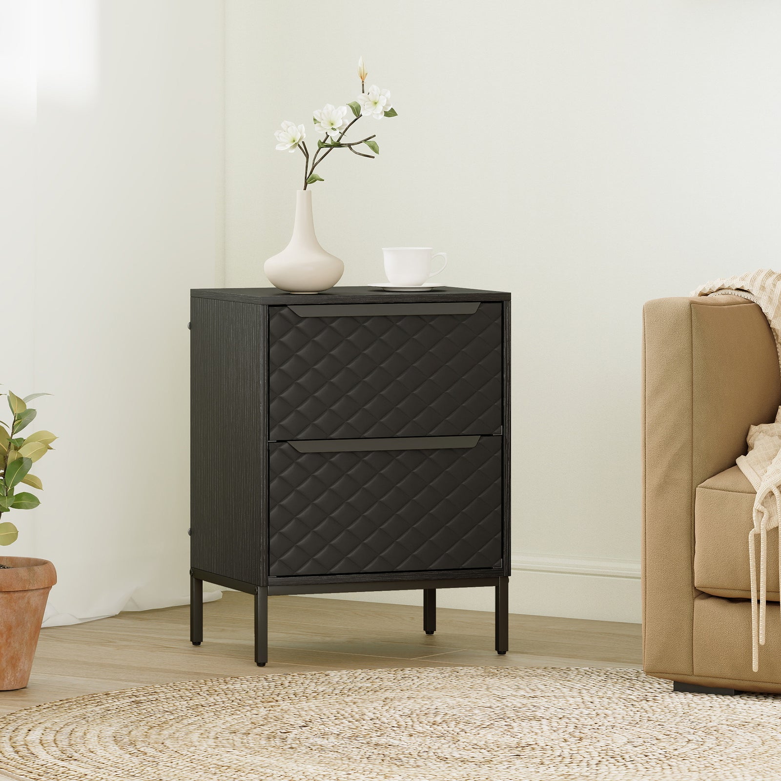 Chest of Drawers, Dresser with 2 Fabric Drawers and Aluminium Handles 