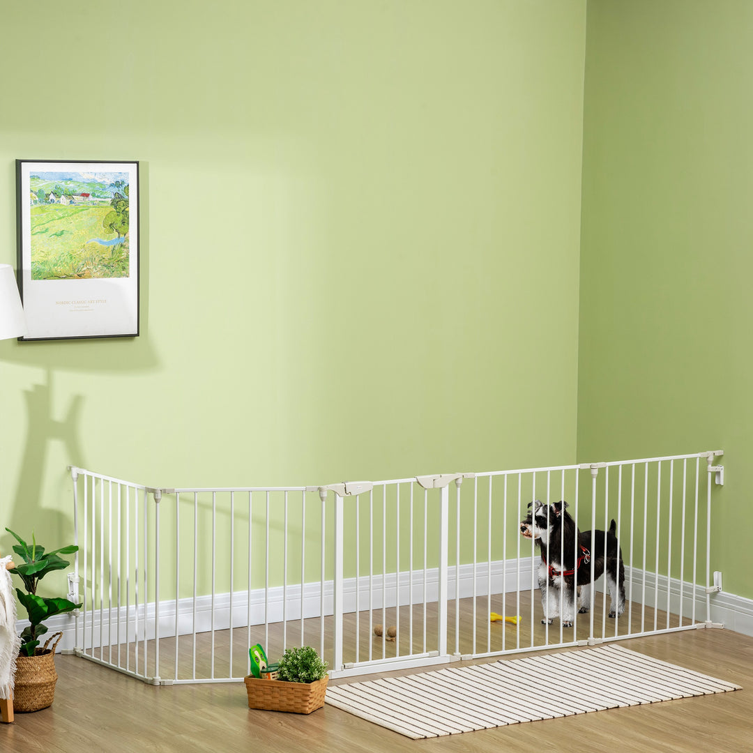 5 Panels Pet Playpen Metal Fence w/ Walk Through Door - White