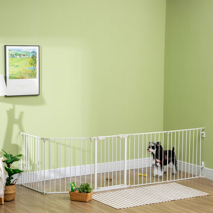 5 Panels Pet Playpen Metal Fence w/ Walk Through Door - White