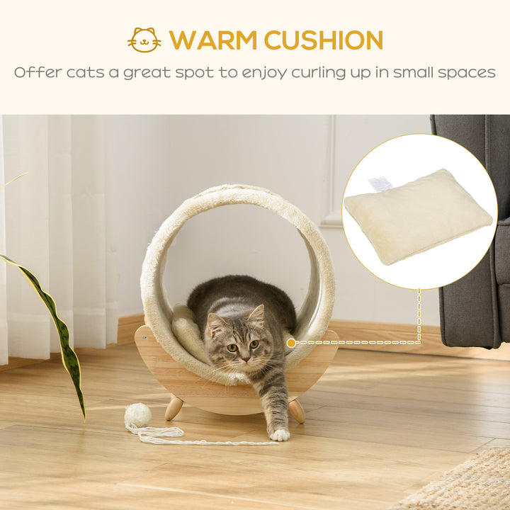 Raised Cat House, with Scratcher - Beige