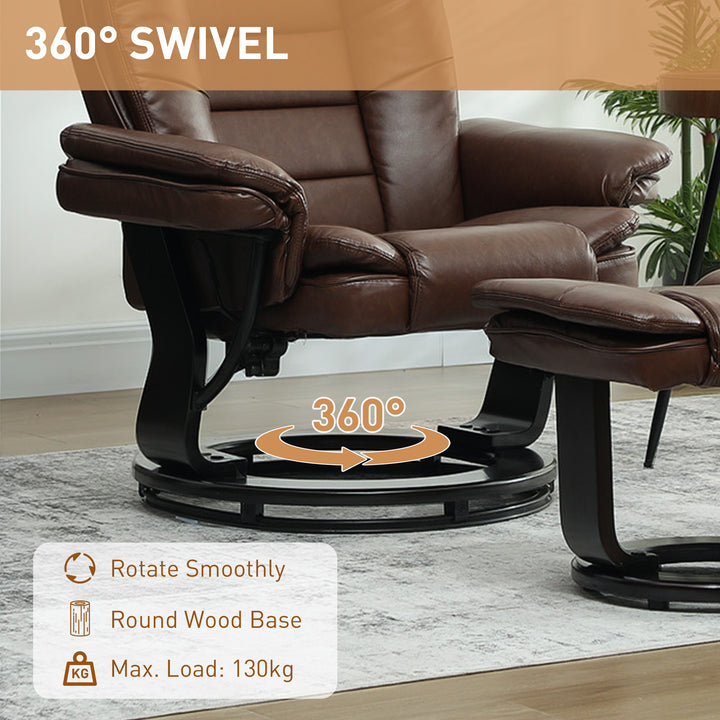 Faux Leather 135° Reclining Chair and Footstool - Brown