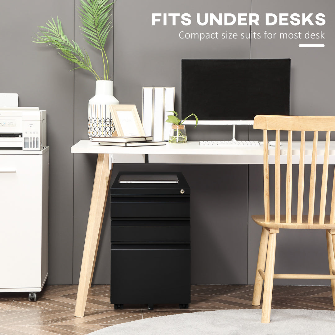 3 Drawer Filling Cabinet, Mobile Metal File Cabinet with Anti-tilt Design for Letter, A4, Legal Size, Black