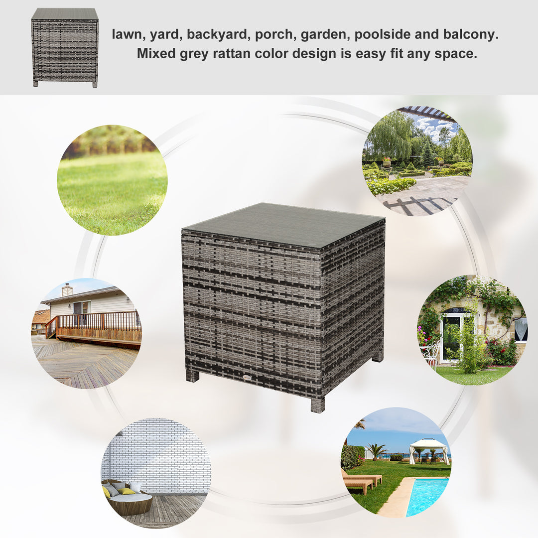 Square PE Rattan Garden Table, with Glass Table Top - Grey