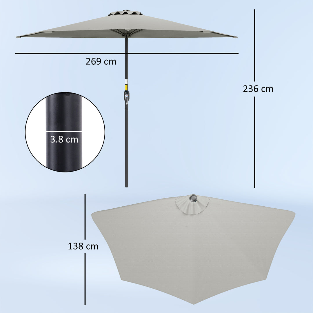Half Round Parasol Umbrella - Light Grey
