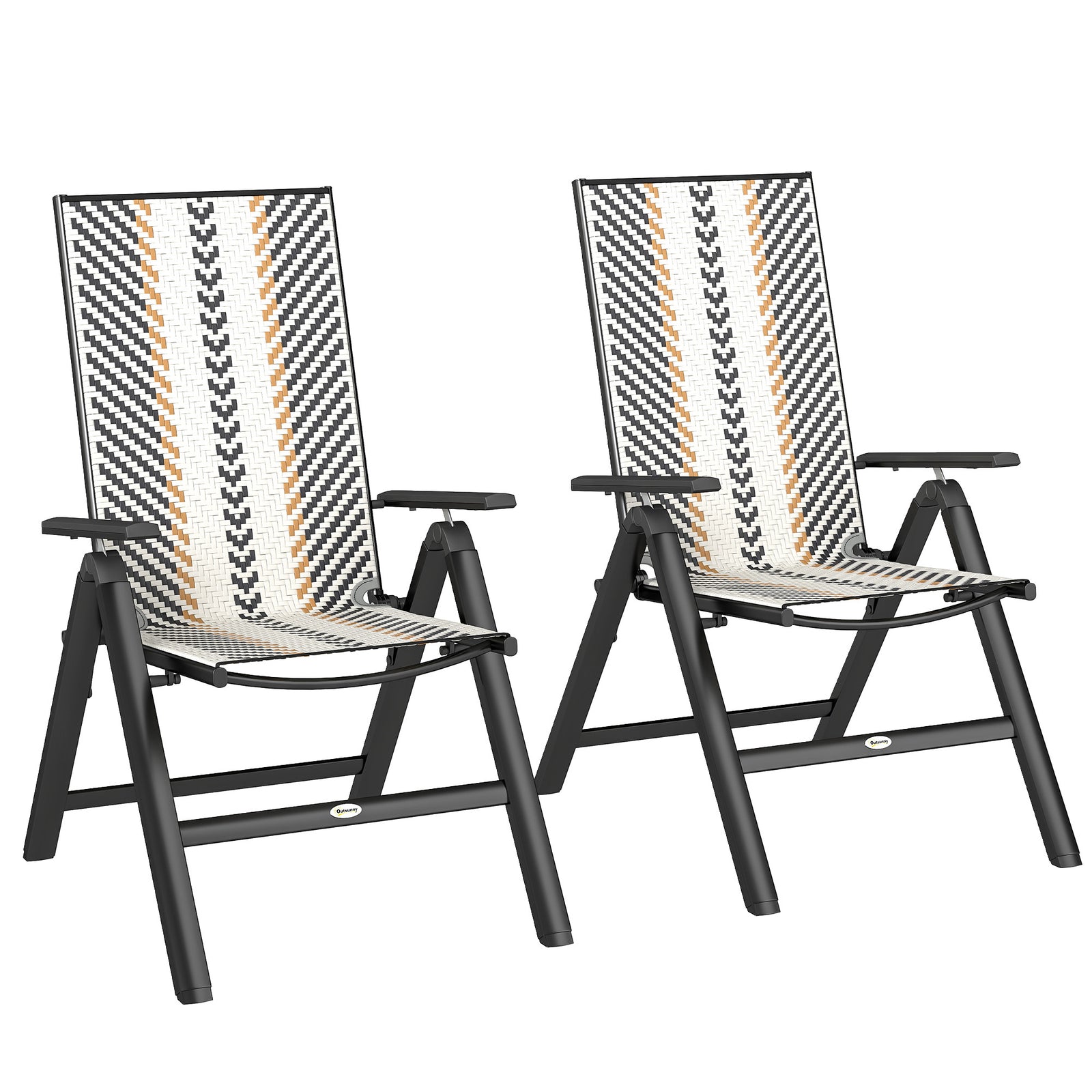 Set of Two Rattan Reclining Garden Chairs - Multicolour