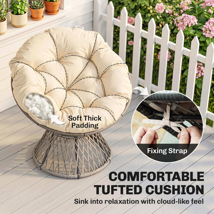 360° Swivel Rattan Moon Bowl Chair Round Lounge Garden Wicker Basket S