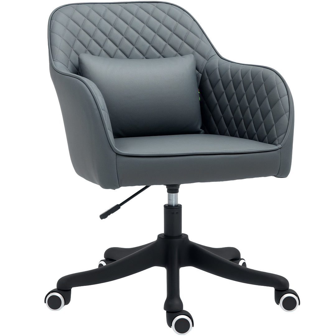 Microfiber Office Chair, Desk Chair, Makeup Vanity Chair with Massage Lumbar Pillow and Rolling Wheels for Bedroom and Home, Grey