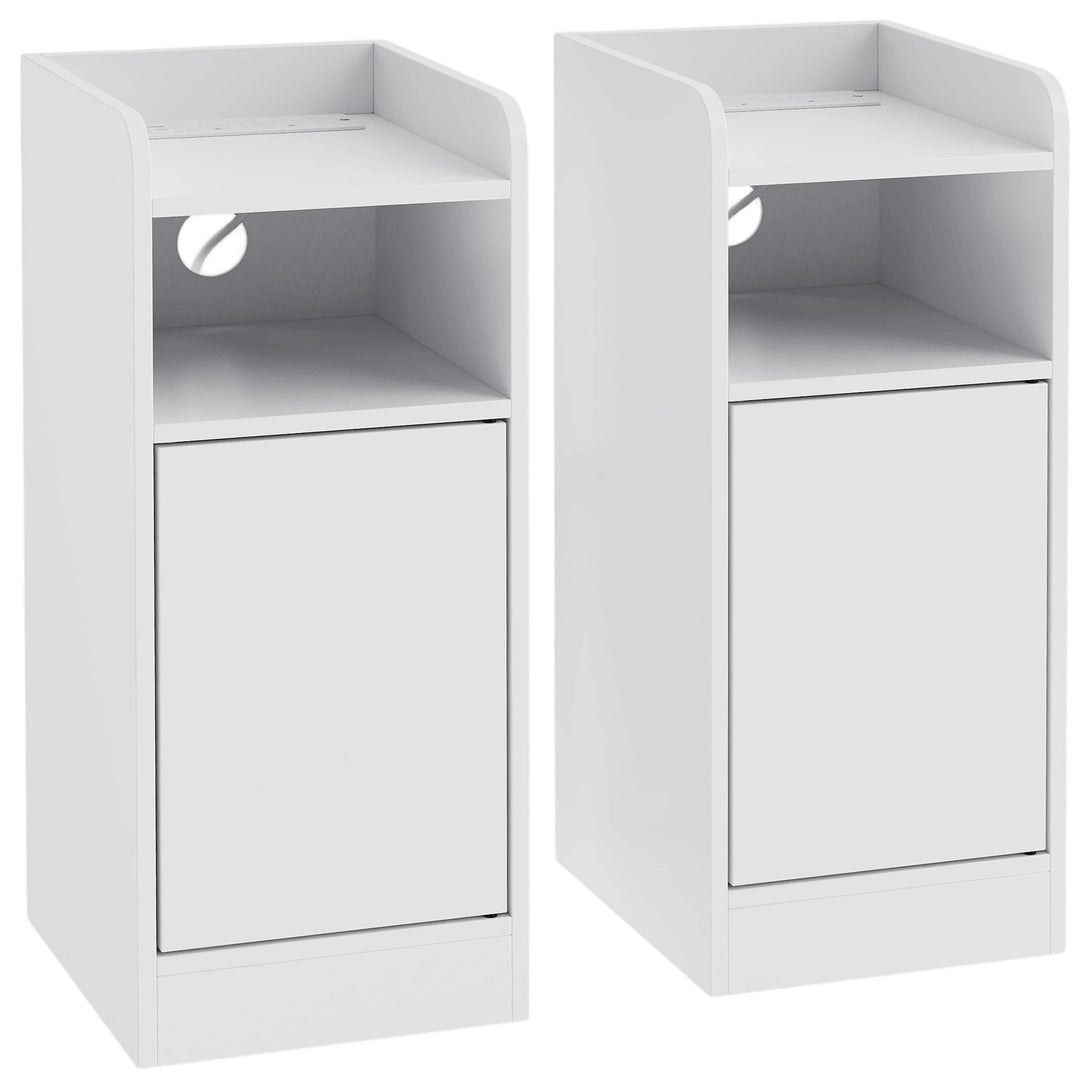 Slim Bedside Table Set of 2 with Charging Station, Narrow Bedside Cabi