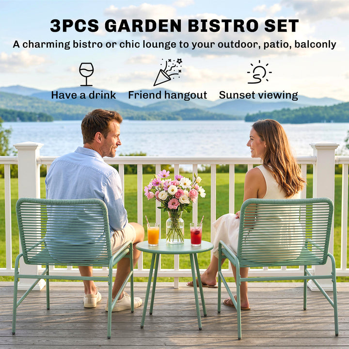 3 Piece Rattan Bistro Set, Outdoor Garden Furniture Set with 2 Chairs,
