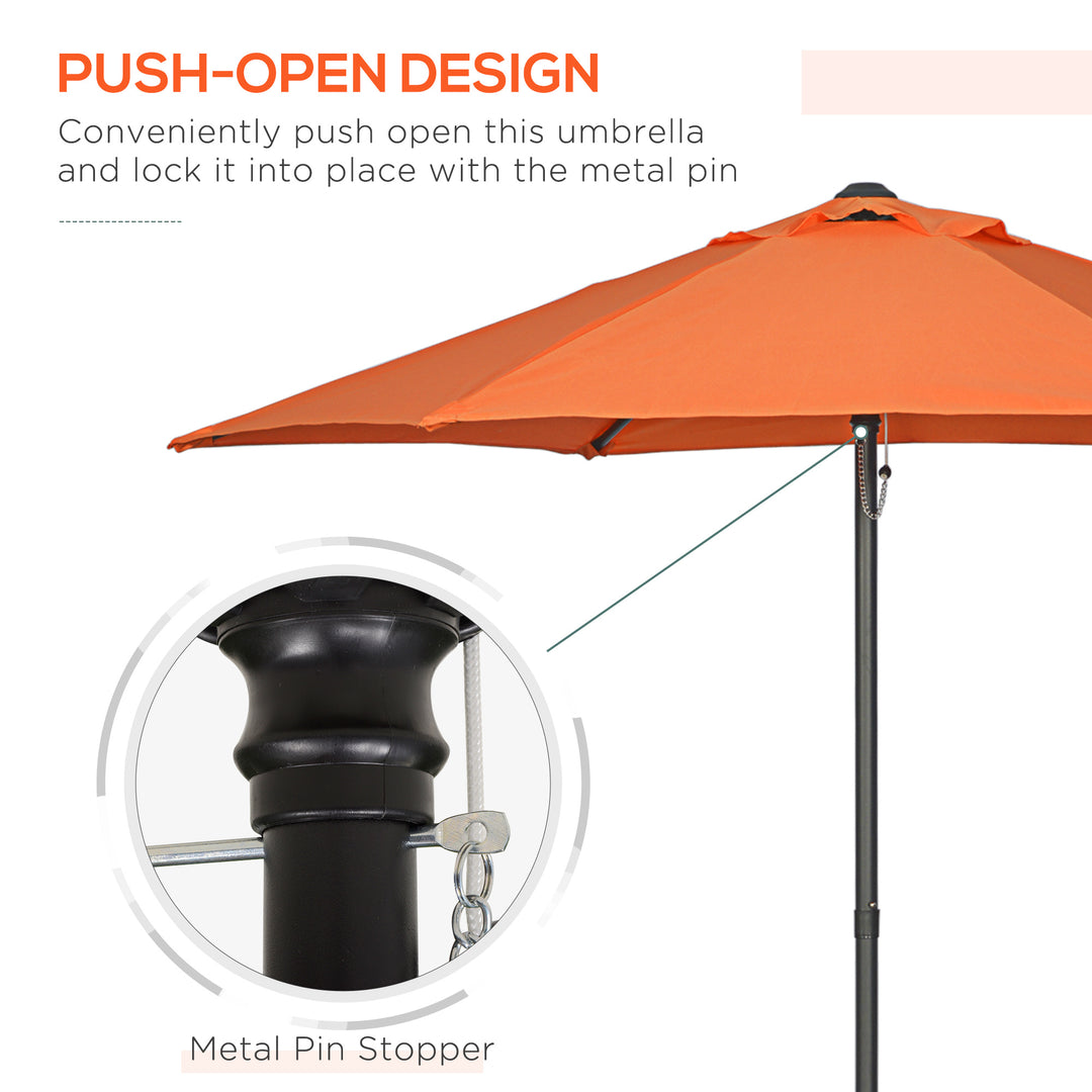 2m Garden Parasol Umbrella, Outdoor Sun Shade with 6 Sturdy Ribs for Balcony, Bench, Garden, Orange