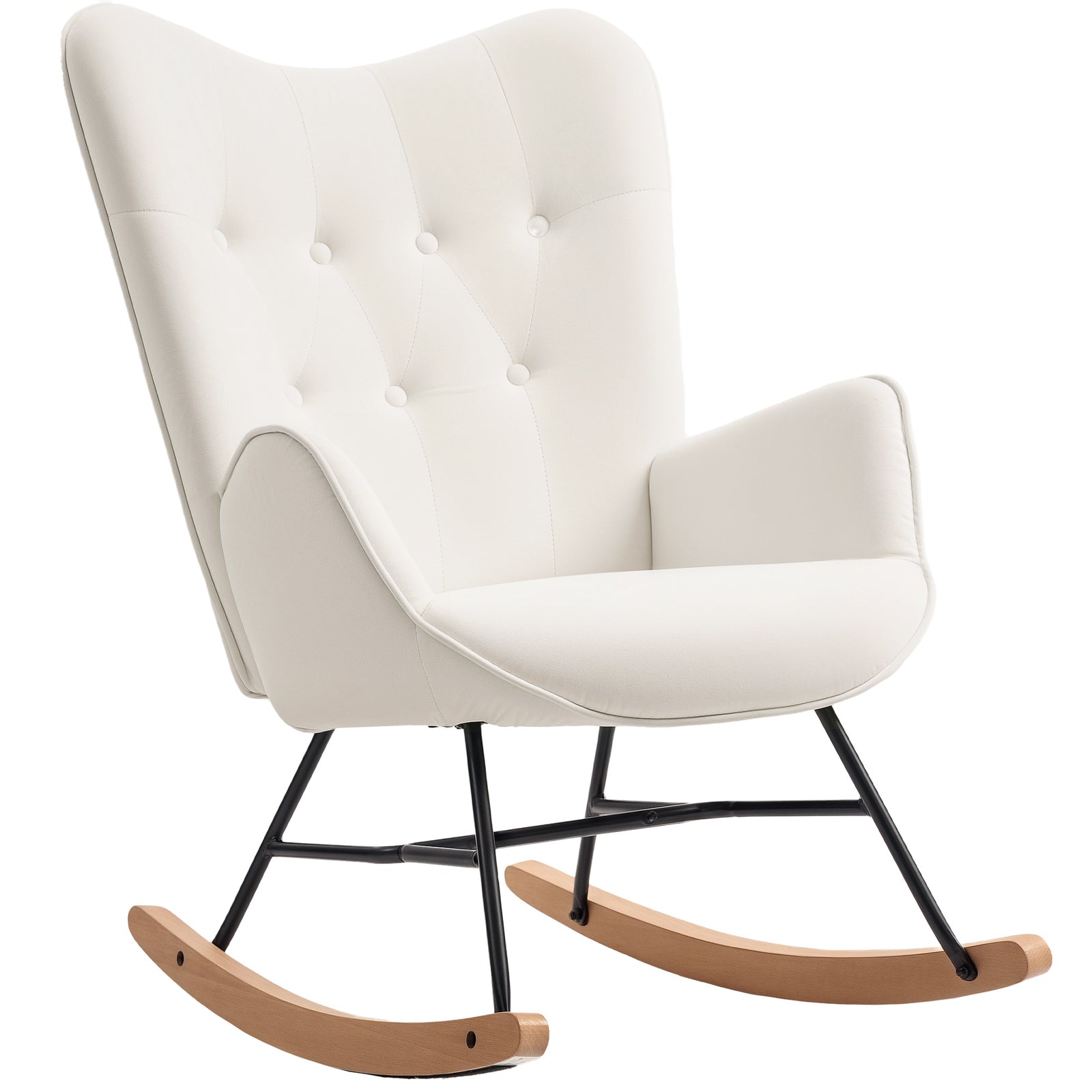 Rocking Chair, Modern Upholstered Velvet Armchair with Solid Wood Legs and Metal Frame for Living Room, Bedroom, Cream