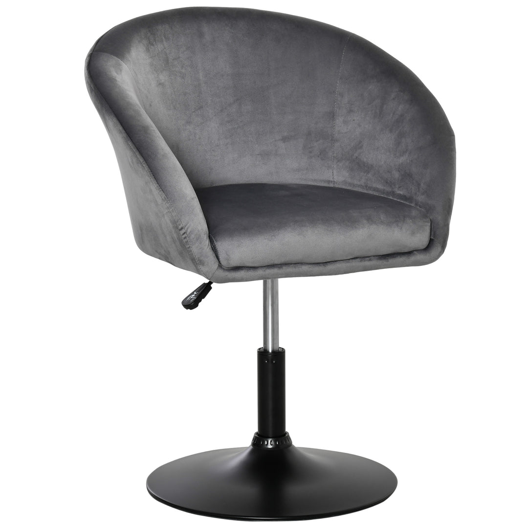 HOMCOM Dressing Table Chair, 360° Swivel Velvet-feel Upholstered Vanity Chair with Tub Seat, Back, Adjustable Height for Bedroom Makeup, Grey