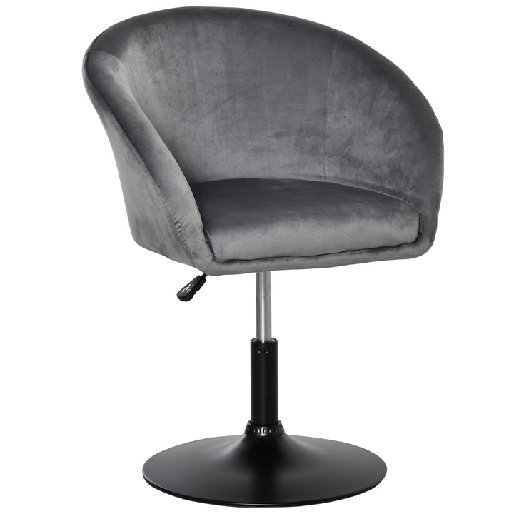 HOMCOM Dressing Table Chair, 360° Swivel Velvet-feel Upholstered Vanity Chair with Tub Seat, Back, Adjustable Height for Bedroom Makeup, Grey