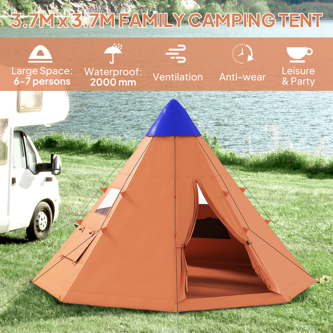 6 Men Tipi Tent with Carry Bag - Orange