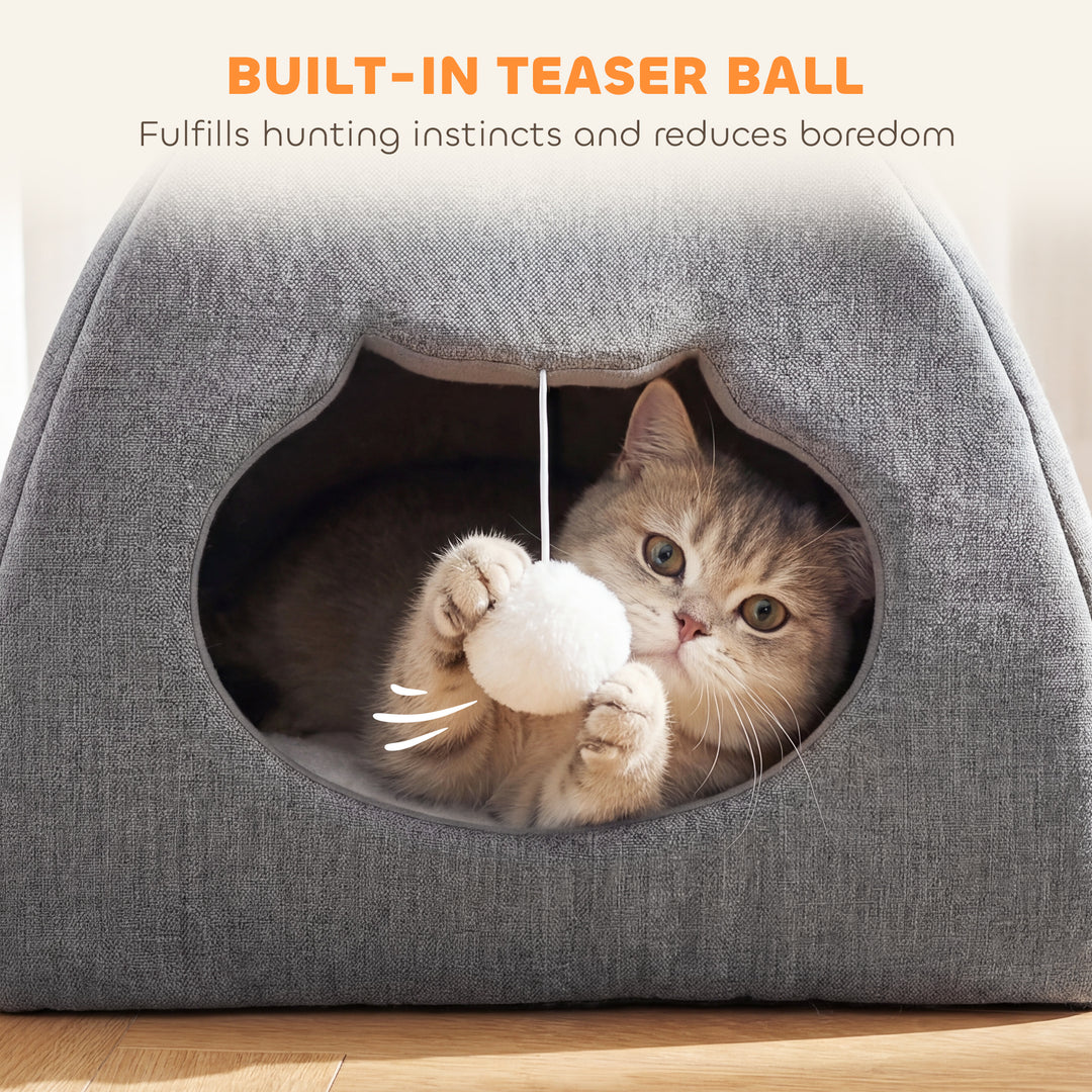 Cat Cave Bed for Indoor Kittens, Cat House with Removable Cushion and 