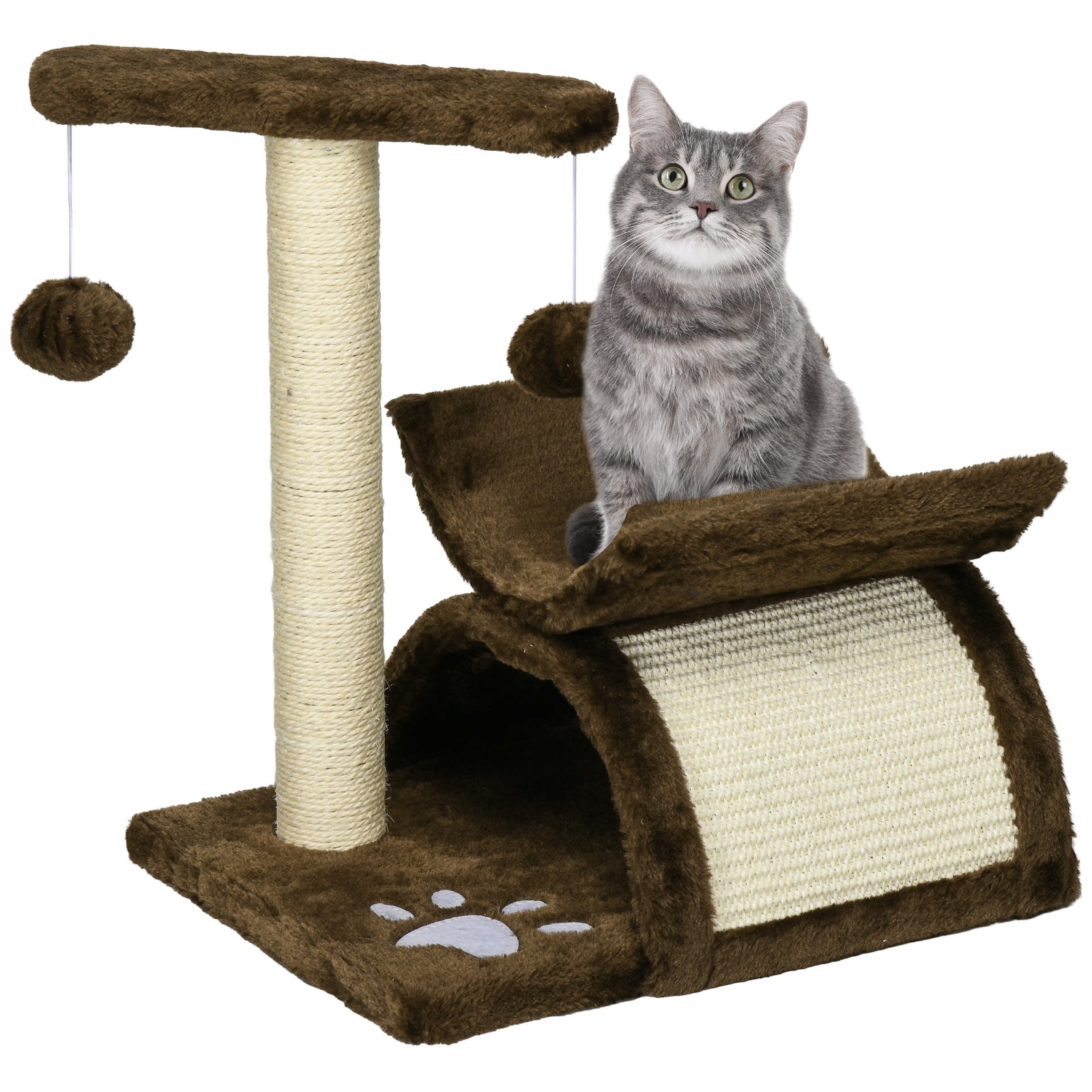 Cat Tree, Cat Tower for Kittens with Rotatable Top Bar, Sisal Scratching Post, Tunnel, Dangling Balls - Brown