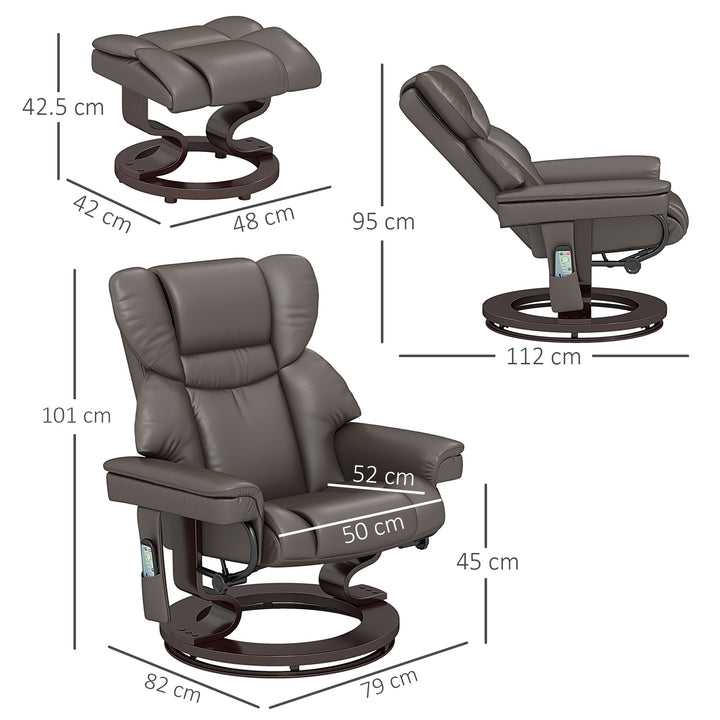 Massage Recliner Chair with Footstool, Upholstered Reclining Armchair with Adjustable Backrest, Steel Frame and Wood Base, Swivel Chair for Living Room, Bedroom, Brown