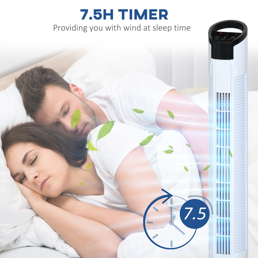 31" Freestanding Tower Fan, 3 Speed 3 Mode, 7.5H Timer, Oscillating, LED Panel, Remote Control, 31 Inch Standing Fan, White