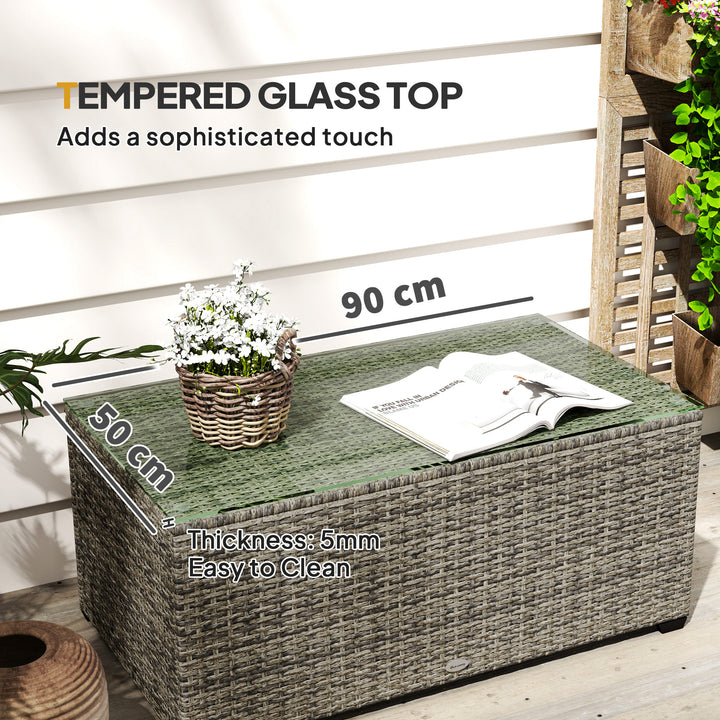 90 x 50cm Glass-Top Rattan Side Table - Dark Grey