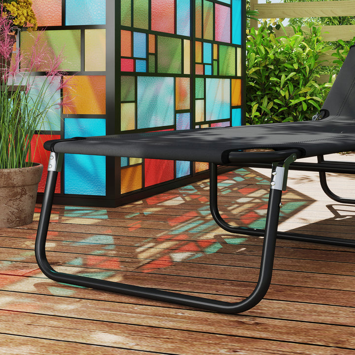 Garden Sun Lounger, with Five-Position Back - Black