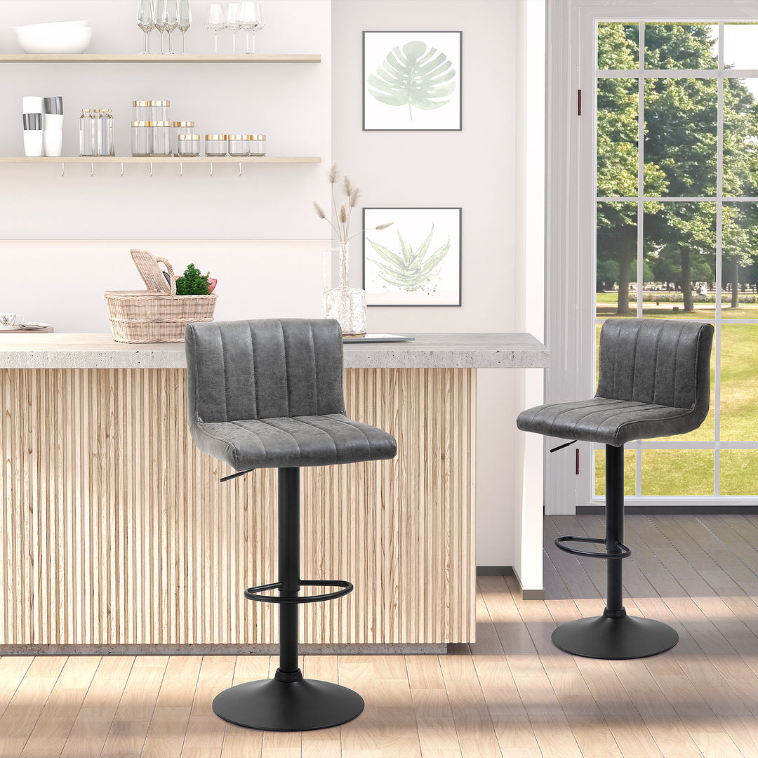 HOMCOM Set of 2 Adjustable Height Bar Chairs w/ Footrest, Bar Stools Set of 2 for Home Dining Areas, PU Leather, Counter Bar Stool, Grey | Aosom UK