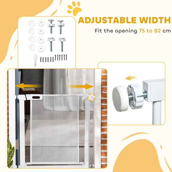 Pet Safety Gate, for Doorways, Staircases, Hallways, with 75-82cm Adjustable Width - White
