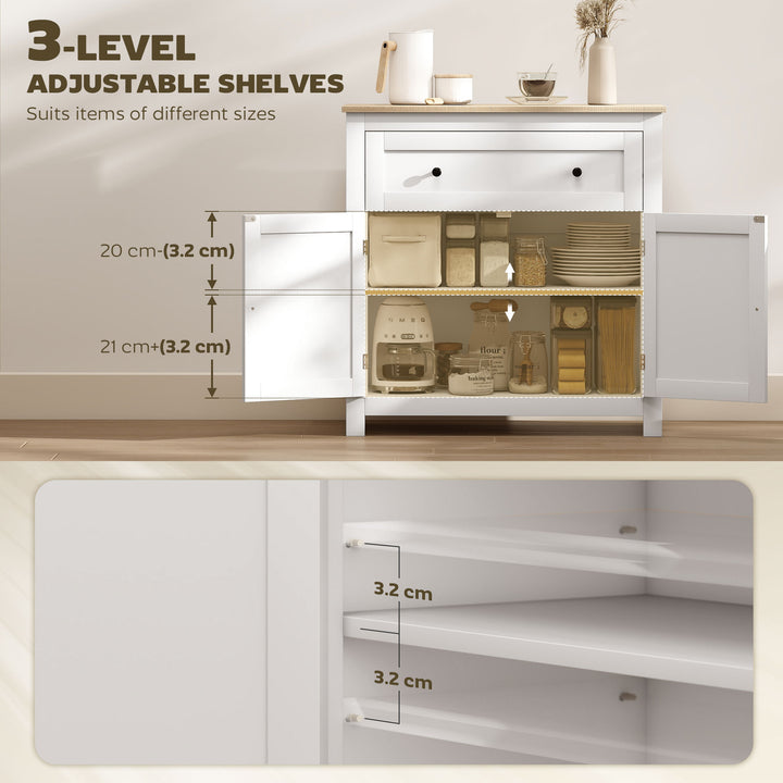 Sideboard Storage Cabinet, Morden Kitchen Cupboard with Adjustable Shelf, Drawer and Double Doors, Sideboard for Living Room, Dining Room, Hallway, White