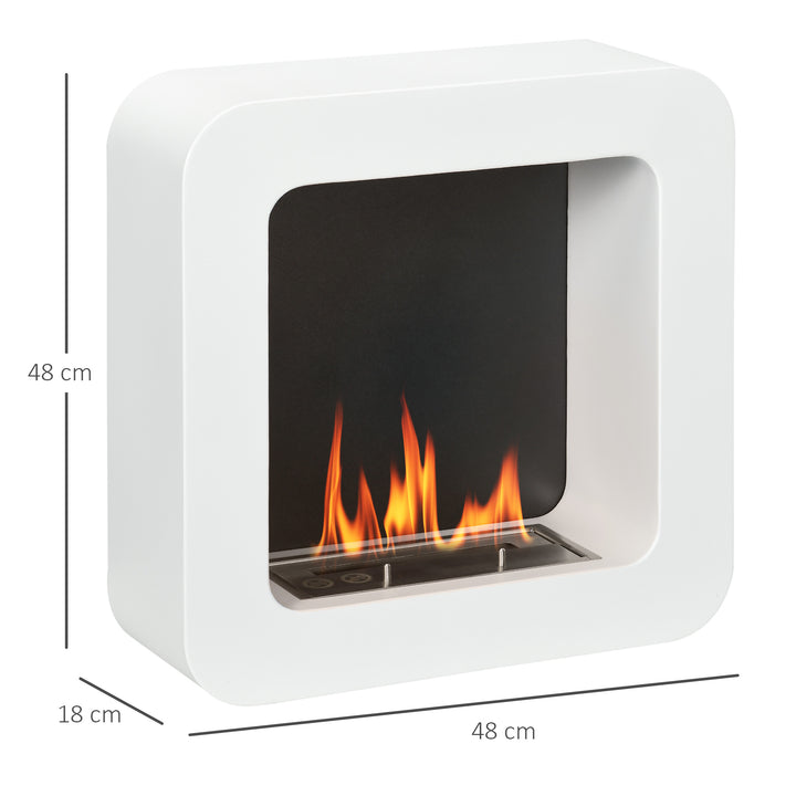 MCL Wall Mounted Ethanol Fireplace, Bioethanol Heater Stove Fire with 1L Tank, 2.5 Hour Burning Time, 48 x 48 cm, White