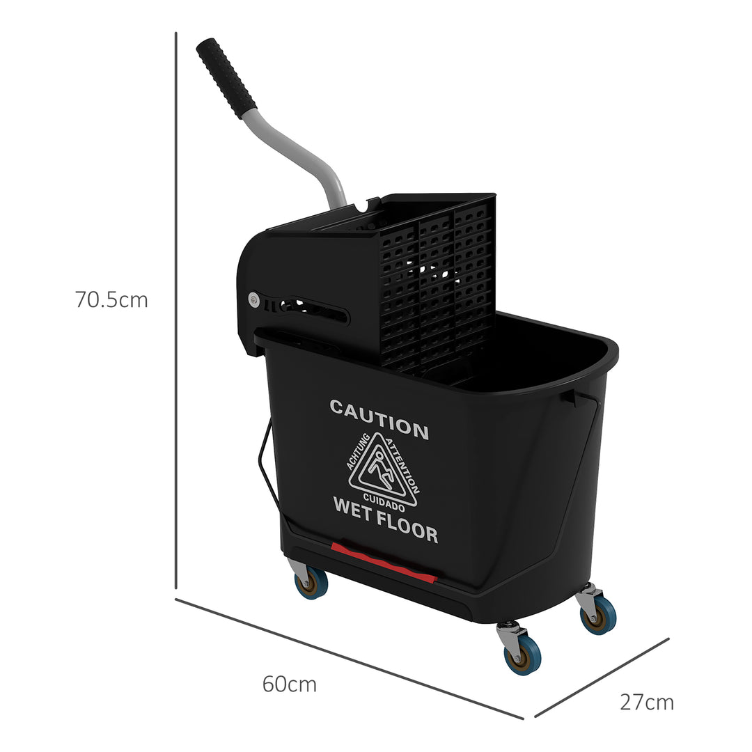 20L Compact Mop Bucket on Wheels, with Water Separation Panel - Black