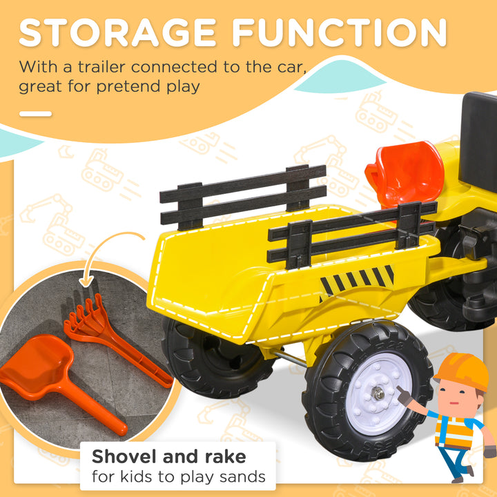 Kids Ride on Tractor with Back Trailer, Shovel & Rake, Horn, Four Wheels Tractor Toy for Child Toddler