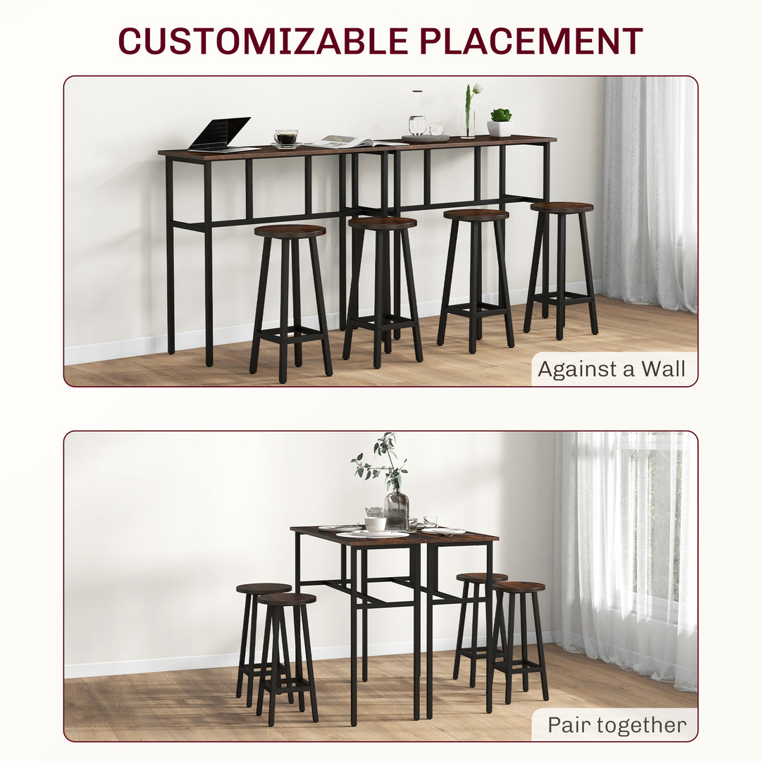 6-Piece Bar Table Set, Counter Height Kitchen Dining Set with 2 High Tables & 4 Stools, Space Saving Compact Bar Furniture for Small Kitchens and Flats, Multiple Arrangements, Rustic Brown