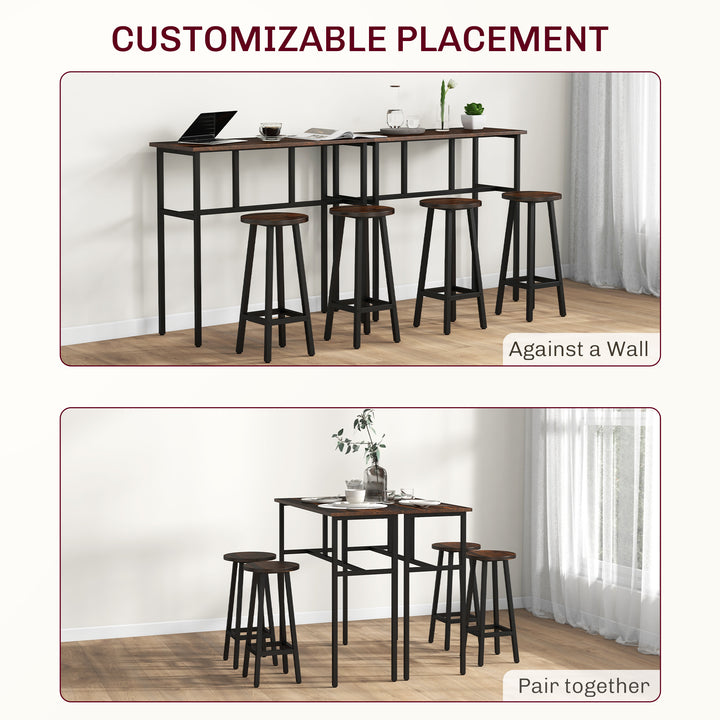 6-Piece Bar Table Set, Counter Height Kitchen Dining Set with 2 High Tables & 4 Stools, Space Saving Compact Bar Furniture for Small Kitchens and Flats, Multiple Arrangements, Rustic Brown