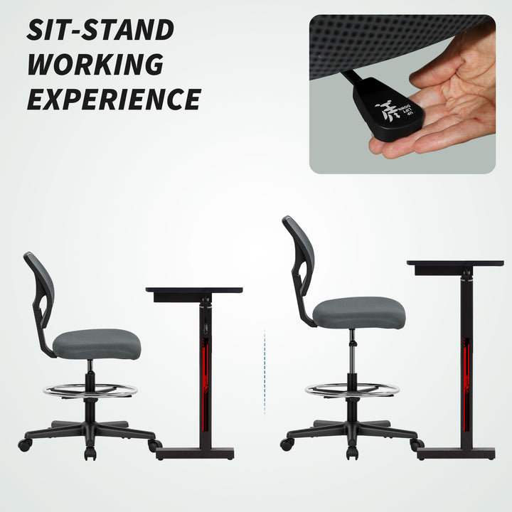 Ergonomic Mesh Standing Desk Chair with Adjustable Footrest Ring and Seat Height Charcoal Grey