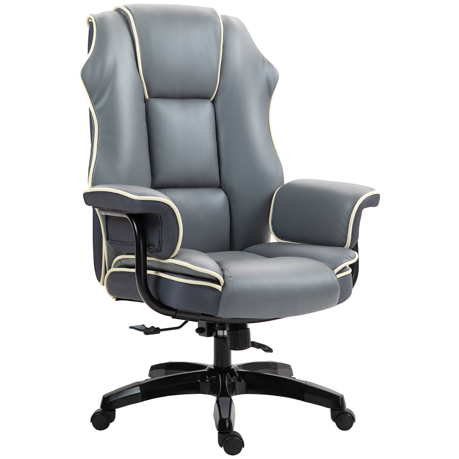 Faux Leather Executive Office Chair, with Contrast Piping - Grey/White