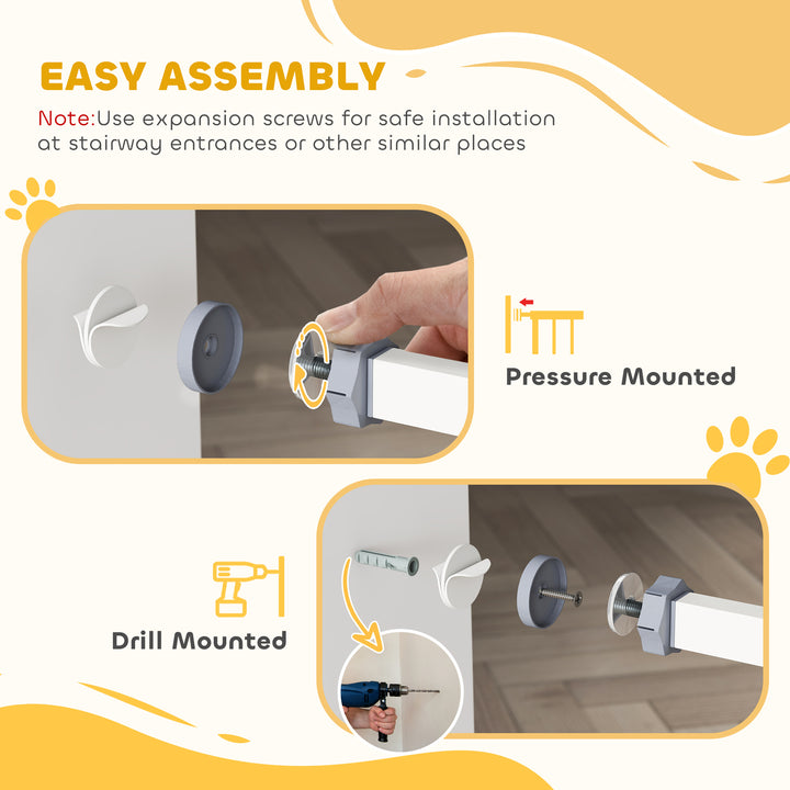 Pressure Fit Stair Gate Dog Gate w/ Auto Closing Door, Double Locking, Easy Installation, for 74-100cm Openings - White