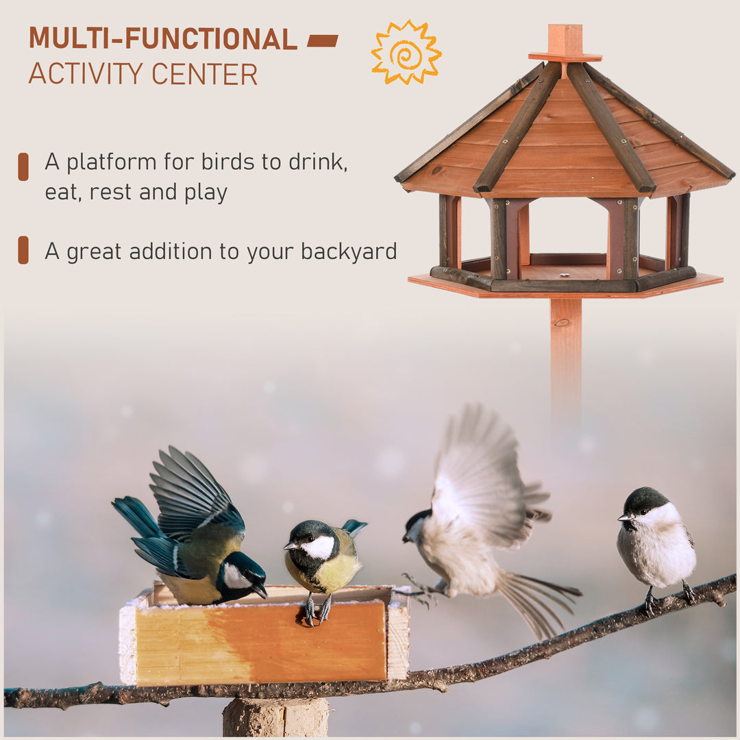 MCL 130cm Wooden Bird Table, Feeding Station with Roof for Outdoor, Brown